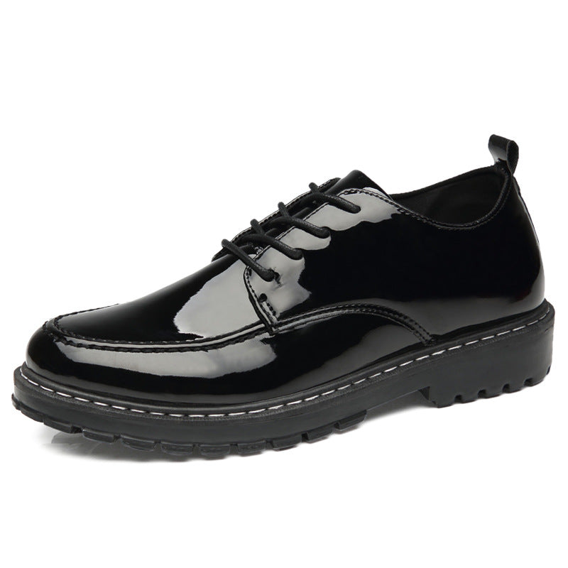 Bright leather casual leather shoes, men's business formal wear, British men's shoes, youth trend, versatile, thick soled, height increasing small leather shoes