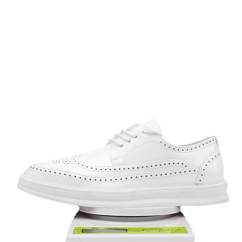 Brogue Men's Shoes British Style Breathable Retro Leather Business Thick Sole White Casual Shoes