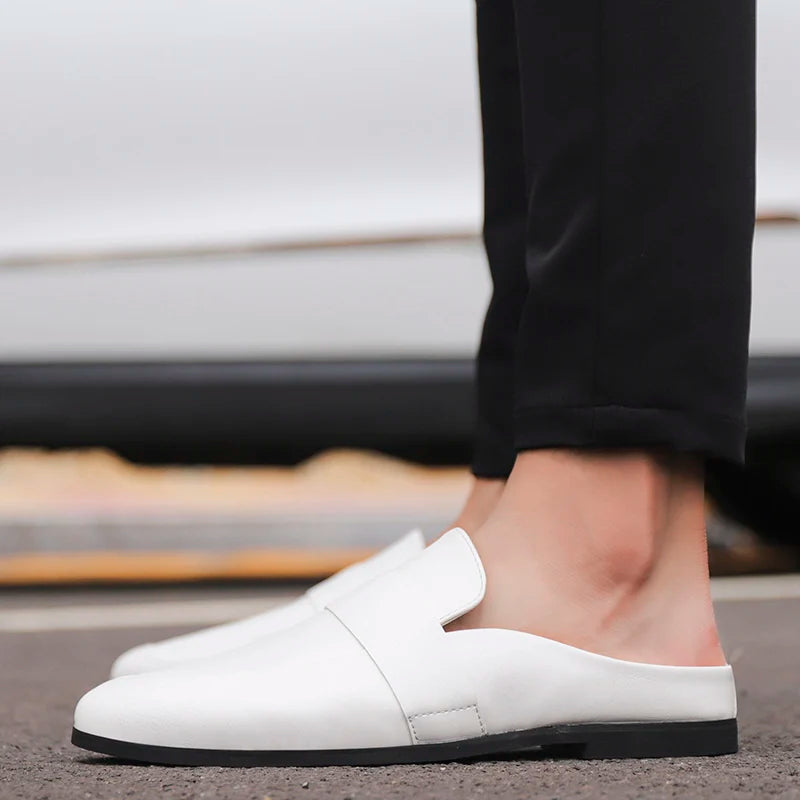 British small leather shoes men's loose fitting casual shoes one kick off