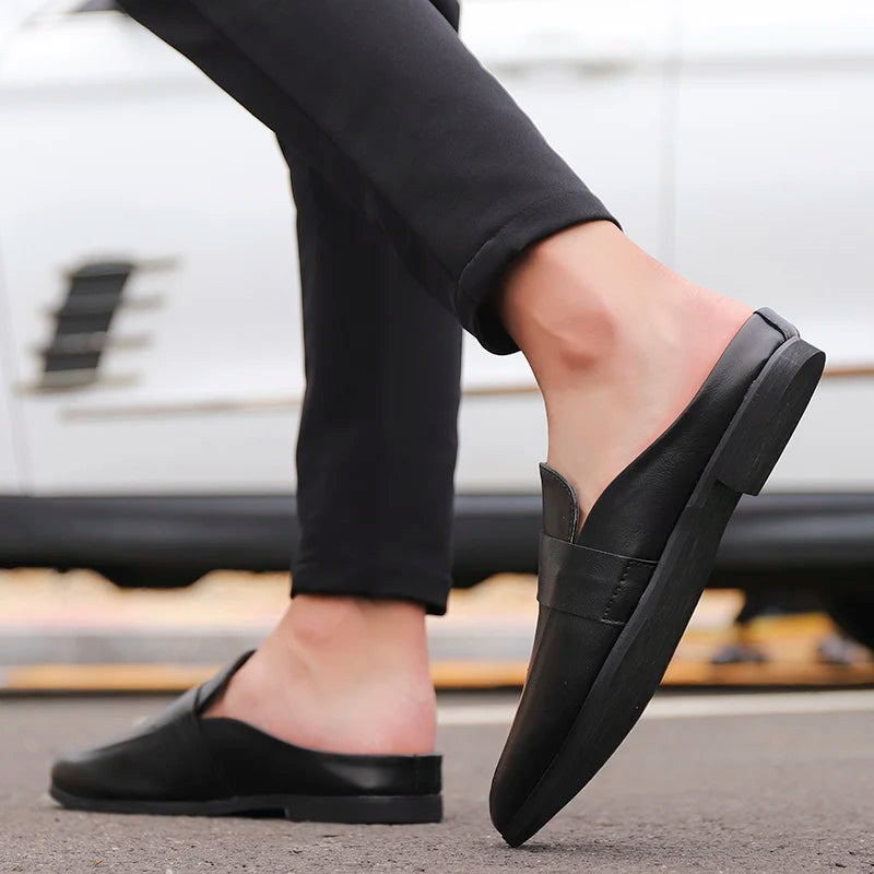 British small leather shoes men's loose fitting casual shoes one kick off