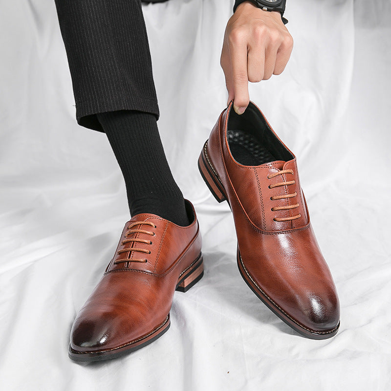 Casual shoes, leather shoes, men's formal wear, men's shoes, lace up business pointed leather shoes