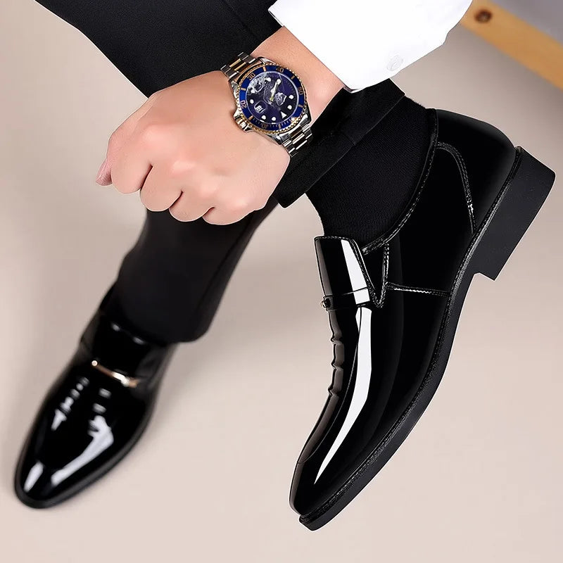PLUS SIZE Patent Leather Shoes for Men Business Shoes Casual Point Toe Slip on Loafers for Men Luxury Party Wedding Plus Size Shoes