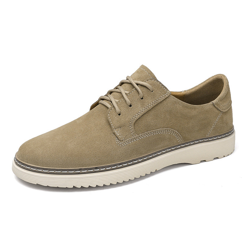 Men's Round Toe Leather Casual Shoes with Front Laces Work Boots Breathable Flat Heel Single Shoes Men's Shoes