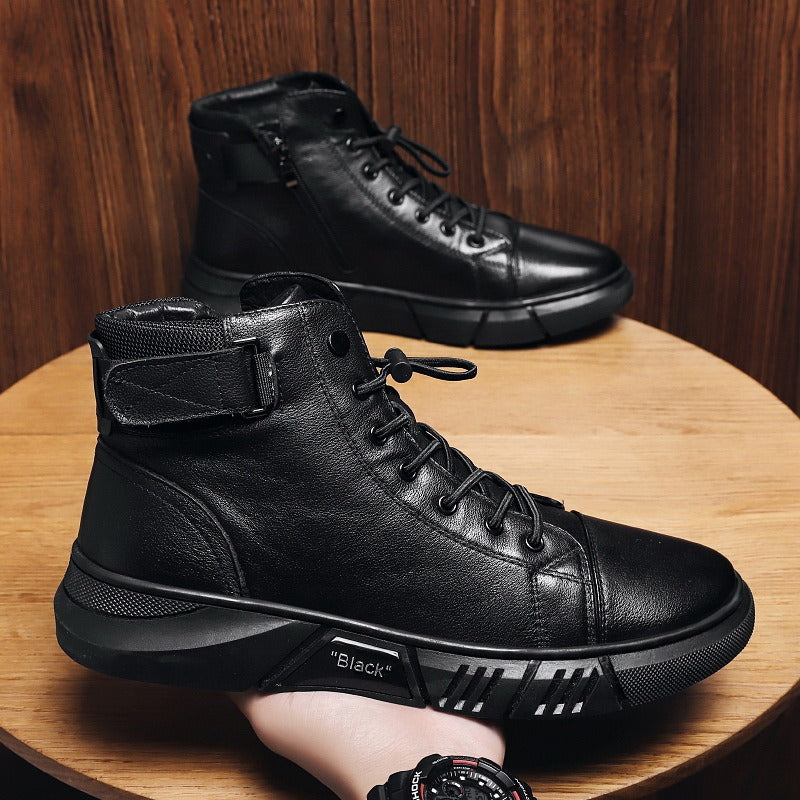 Men's shoes new autumn and winter leather plush Martin boots casual men's running high rise sports shoes