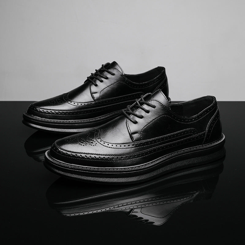 Brogue Men's Shoes British Style Breathable Retro Leather Business Thick Sole White Casual Shoes