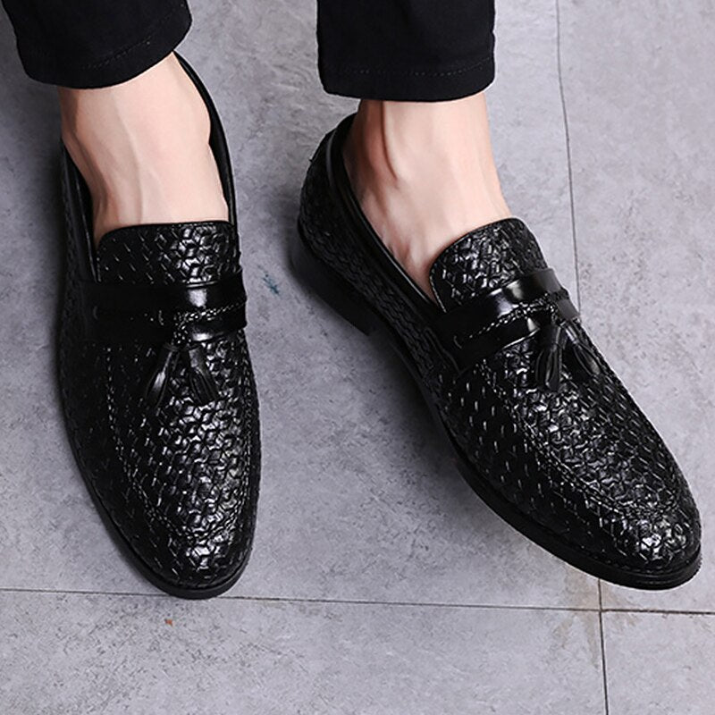 Men's Plaid Tassel Leather Loafers
