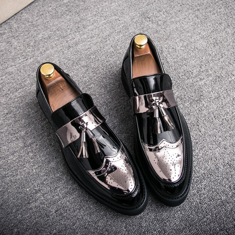 Men's British style casual leather shoes with foot covers and elevated leather shoes