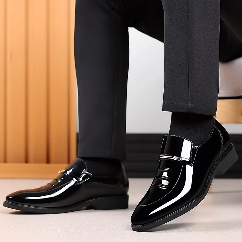 PLUS SIZE Patent Leather Shoes for Men Business Shoes Casual Point Toe Slip on Loafers for Men Luxury Party Wedding Plus Size Shoes