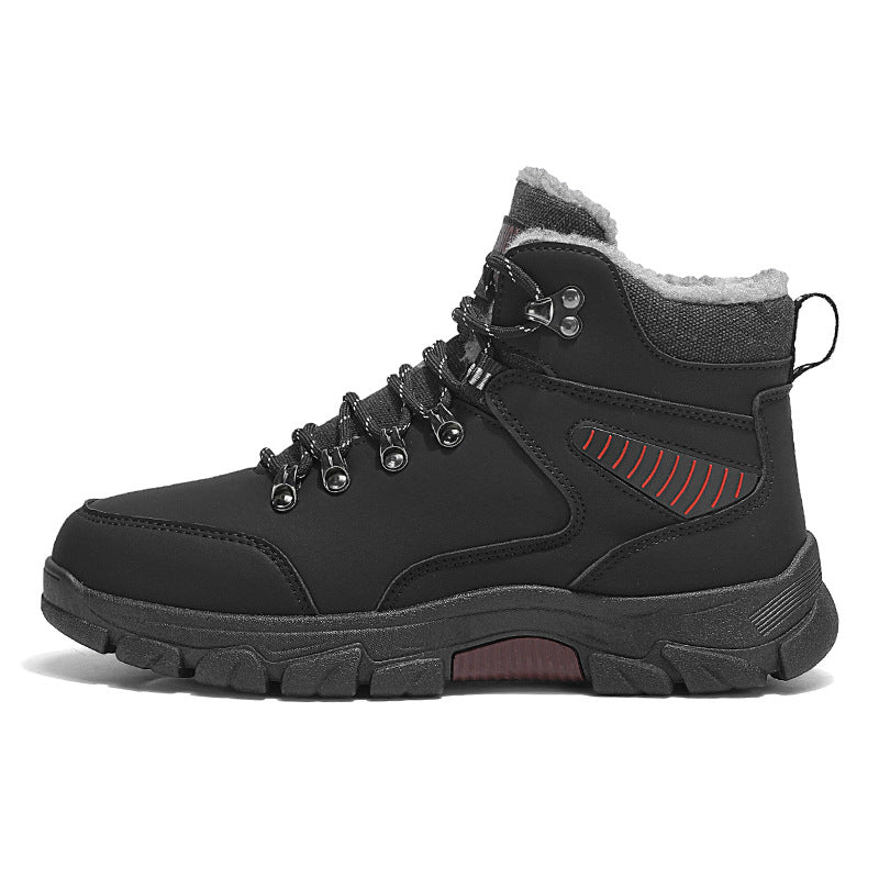 Winter new warm cotton shoes with added fleece outdoor hiking shoes thick soled snow boots high top men's shoes