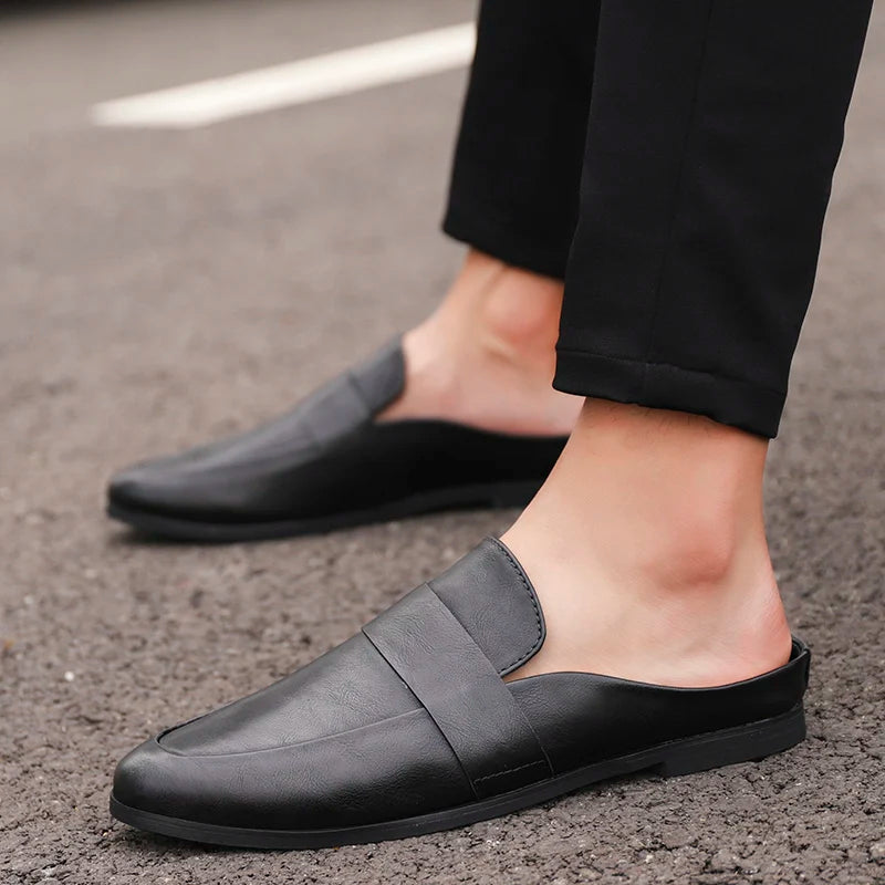 British small leather shoes men's loose fitting casual shoes one kick off