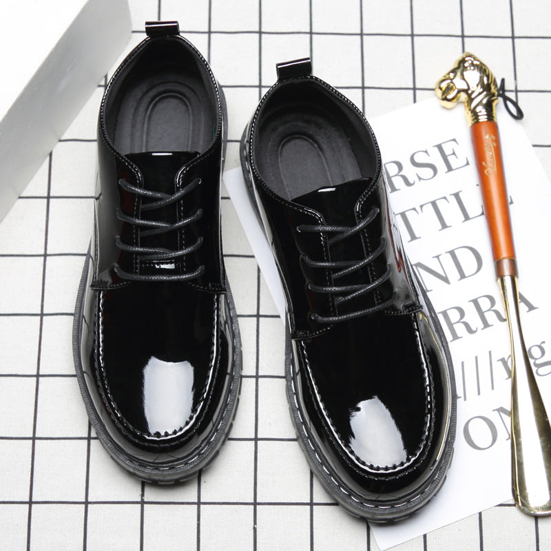 Bright leather casual leather shoes, men's business formal wear, British men's shoes, youth trend, versatile, thick soled, height increasing small leather shoes