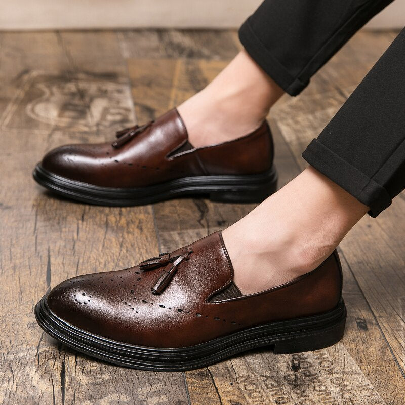 Men Dress Shoes Genuine Leather Brogue Shoes Man Business Casual Leather Oxford Shoes Dance Party Wedding Formal Shoes Male