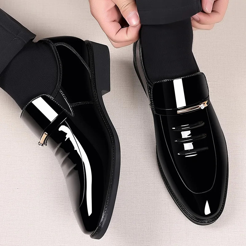 PLUS SIZE Patent Leather Shoes for Men Business Shoes Casual Point Toe Slip on Loafers for Men Luxury Party Wedding Plus Size Shoes