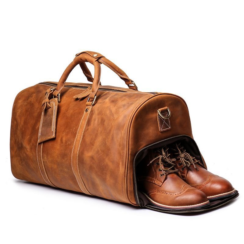 European and American retro men's genuine leather handbag travel bag women's crazy horse leather crossbody large luggage bag cowhide gym bag