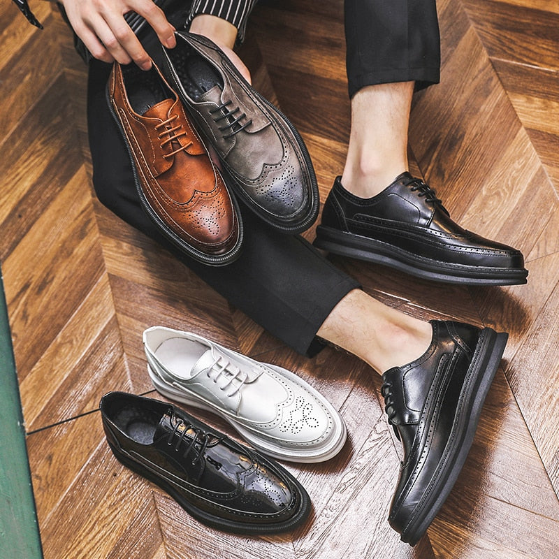 Oxford Shoes Fashion Brogue Men Leather Formal Dress Shoes Man Comfortable Office Party Footwear