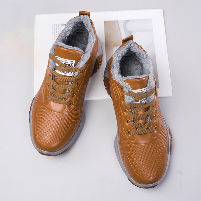 Single Cotton Casual Shoes Of The Same Style Men's Winter New Thickened Thermal Leather Shoes Fashion Korean Leather Plush Shoes